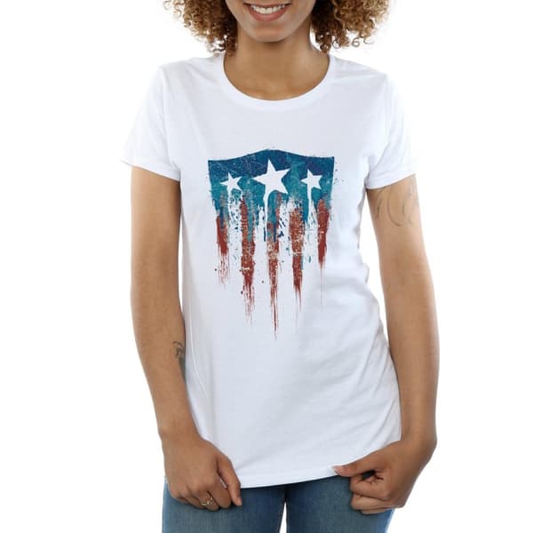 Marvel Womens/Ladies Captain America Flag Shield Cotton T-Shirt