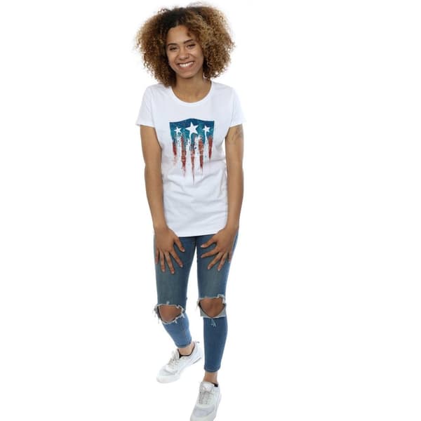 Marvel Womens/Ladies Captain America Flag Shield Cotton T-Shirt
