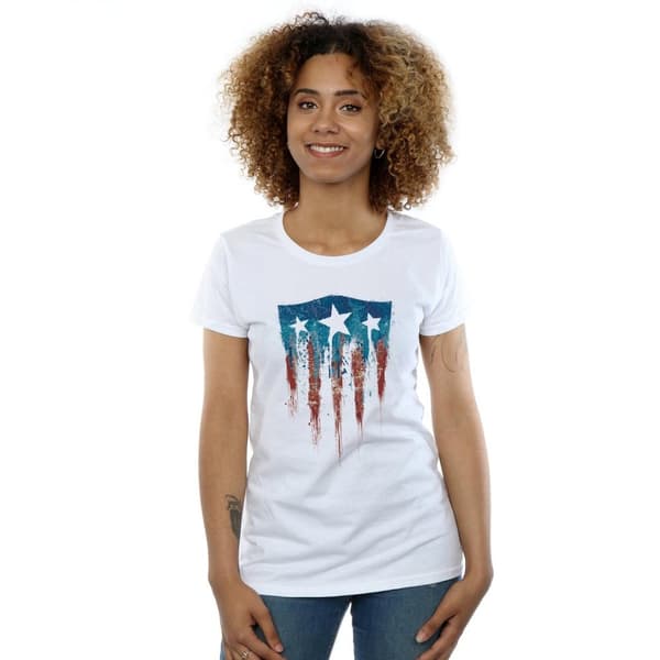 Marvel Womens/Ladies Captain America Flag Shield Cotton T-Shirt