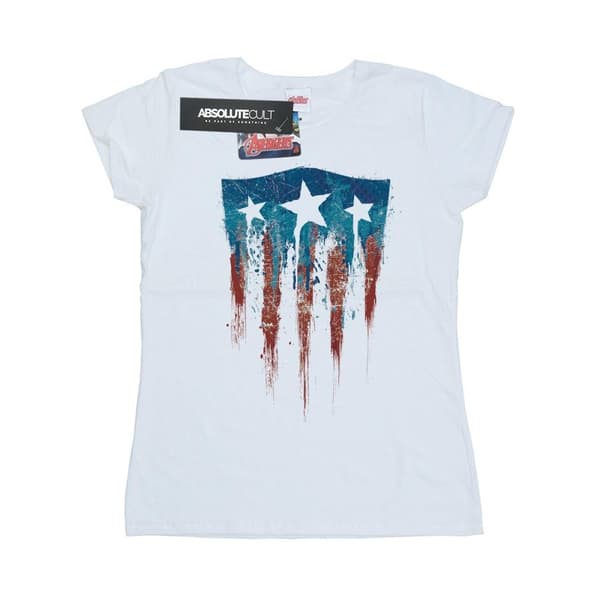 Marvel Womens/Ladies Captain America Flag Shield Cotton T-Shirt White S