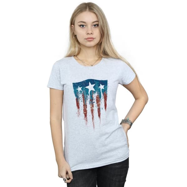 Marvel Womens/Ladies Captain America Flag Shield Cotton T-Shirt