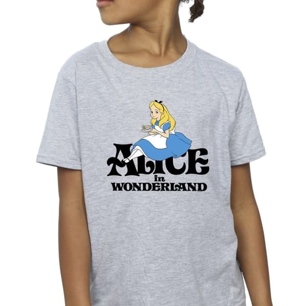 Disney T-shirt i klassisk bomull för flickor med Alice i underlandet som tedrickare