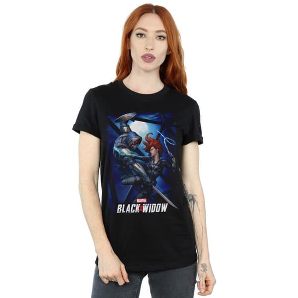 Marvel Womens/Ladies Black Widow Movie Bridge Battle Cotton Boyfriend T-Shirt