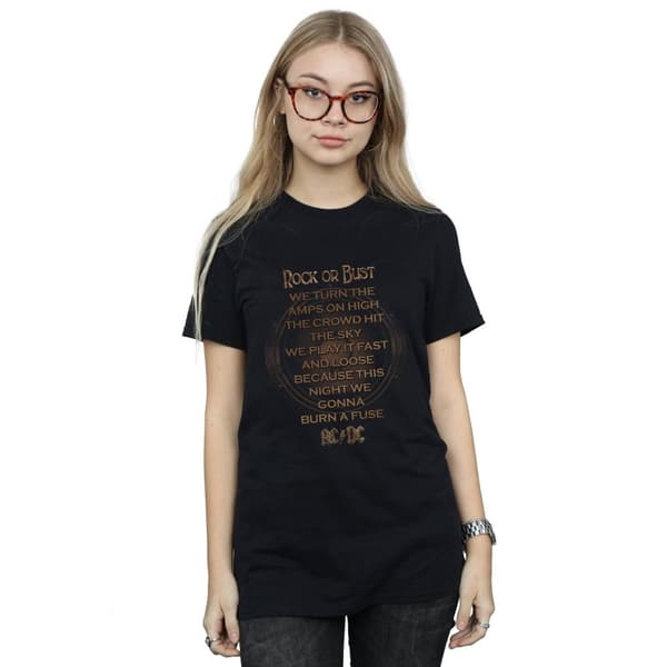 AC/DC Womens/Ladies Rock Or Bust Lyrics Cotton Boyfriend T-Shirt