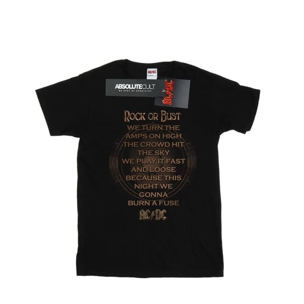 AC/DC Womens/Ladies Rock Or Bust Lyrics Cotton Boyfriend T-Shirt