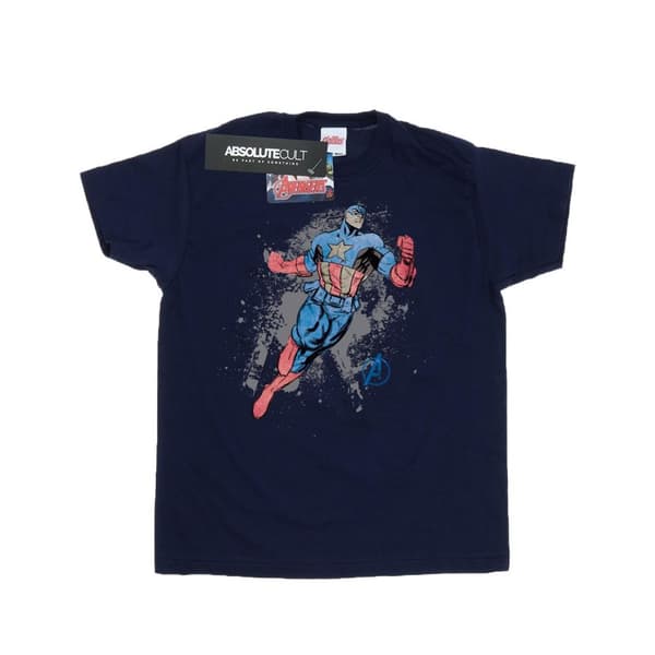 Marvel Avengers Captain America Splash bomulls t-shirt för flickor Navy Blue 7-8 Years