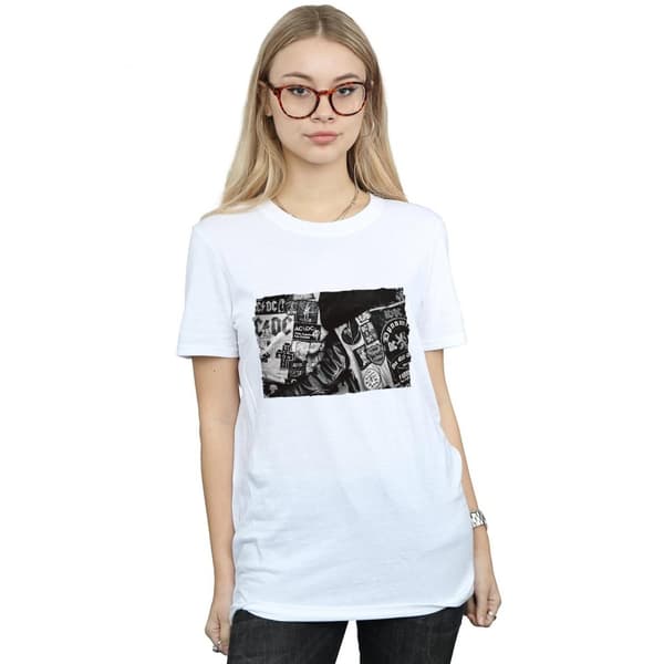 AC/DC Womens/Ladies Badges And Posters Collection Cotton Boyfriend T-Shirt