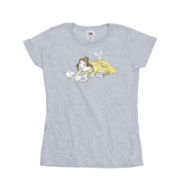 Disney Dam/Tjej Skönheten och odjuret Belle Reading T-shirt i bomull Sports Grey L