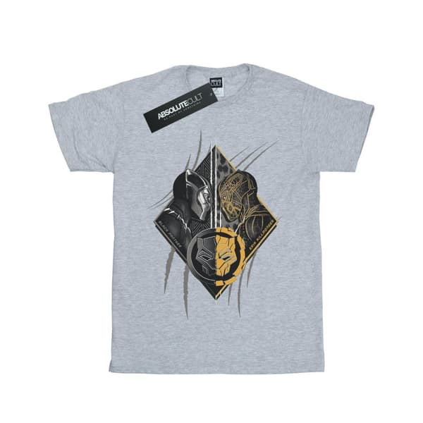 Marvel Girls Black Panther Vs Killmonger Cotton T-Shirt Sports Grey 9-11 Years