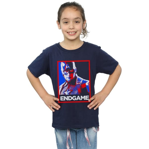 Marvel Avengers Endgame Captain America Poster T-shirt i bomull för tjejer