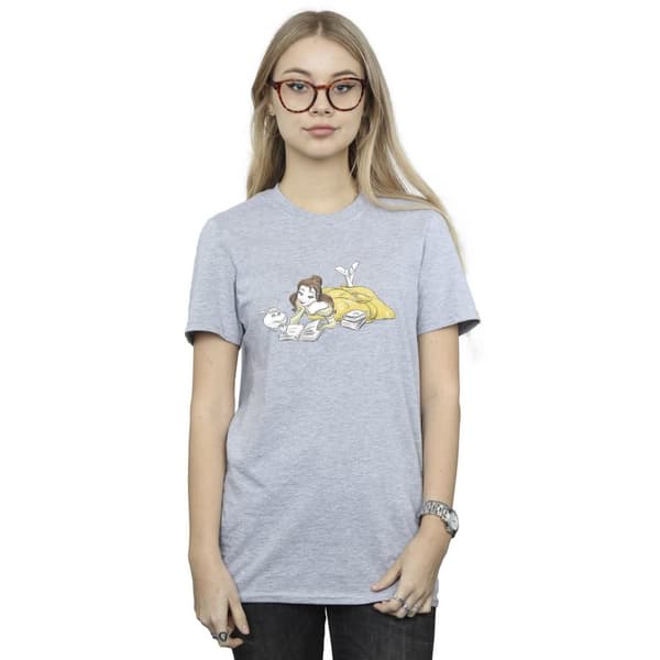 Disney Dam/Tjej Skönheten och Odjuret Belle Läsning Bomull Boyfriend T-shirt