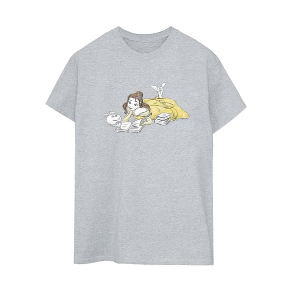 Disney Dam/Tjej Skönheten och Odjuret Belle Läsning Bomull Boyfriend T-shirt