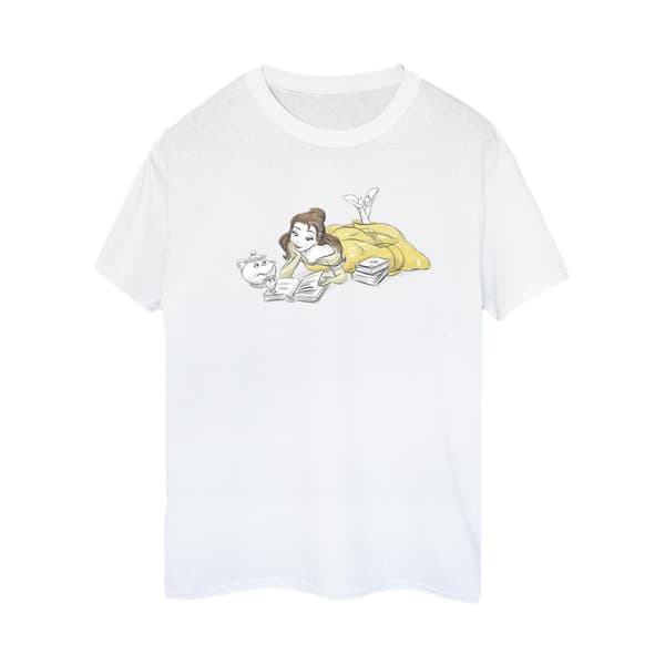Disney Dam/Tjej Skönheten och Odjuret Belle Läsning Bomull Boyfriend T-shirt