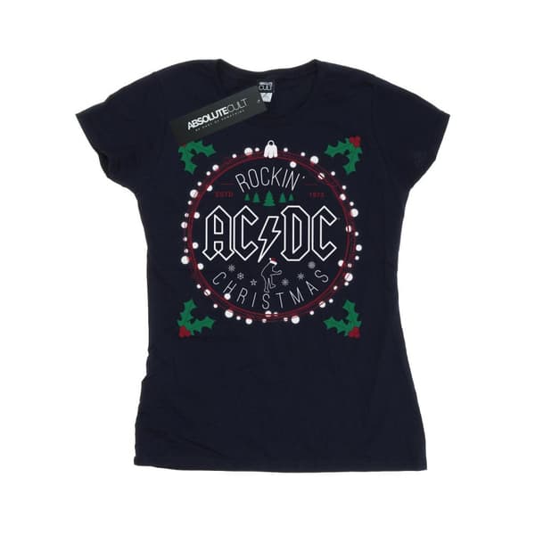 AC/DC Womens/Ladies Christmas Circle Cotton T-Shirt Navy Blue S