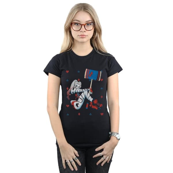 DC Comics Womens/Ladies Harley Quinn Playing Card Suit Cotton T-Shirt