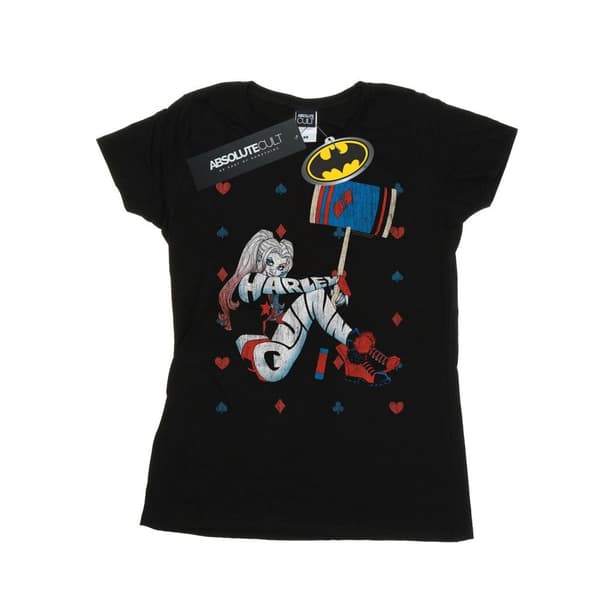 DC Comics Womens/Ladies Harley Quinn Playing Card Suit Cotton T-Shirt