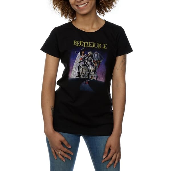 Beetlejuice Dam/Tjej - T-shirt i bomull med prydlig affisch