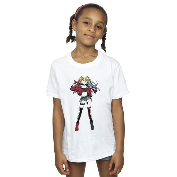 DC Comics T-shirt i bomull för flickor med Harley Quinn i stående pose