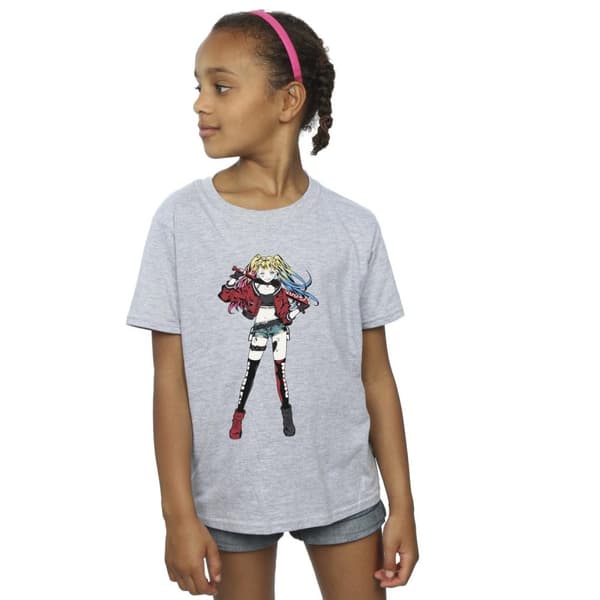 DC Comics T-shirt i bomull för flickor med Harley Quinn i stående pose