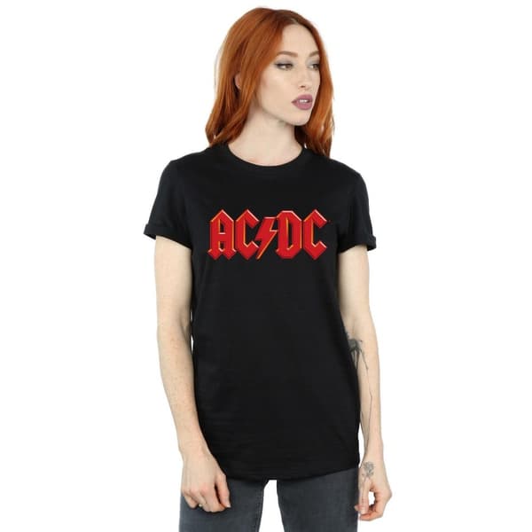 ACDC Womens/Ladies Red Logo Cotton Boyfriend T-Shirt