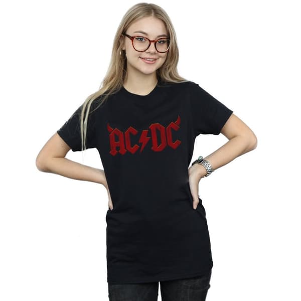 AC/DC Dam/Tjej - Boyfriend-t-shirt i bomull med Horns-logga