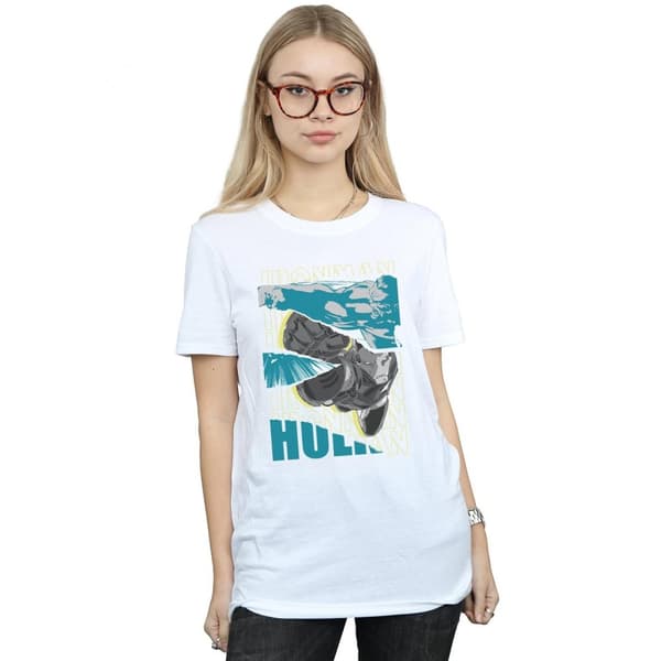 Marvel Dam/Tjej Avengers Iron Man And Hulk Collage Bomull Boyfriend T-shirt
