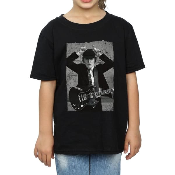 AC/DC Girls Angus Young Distressed Photo Cotton T-Shirt