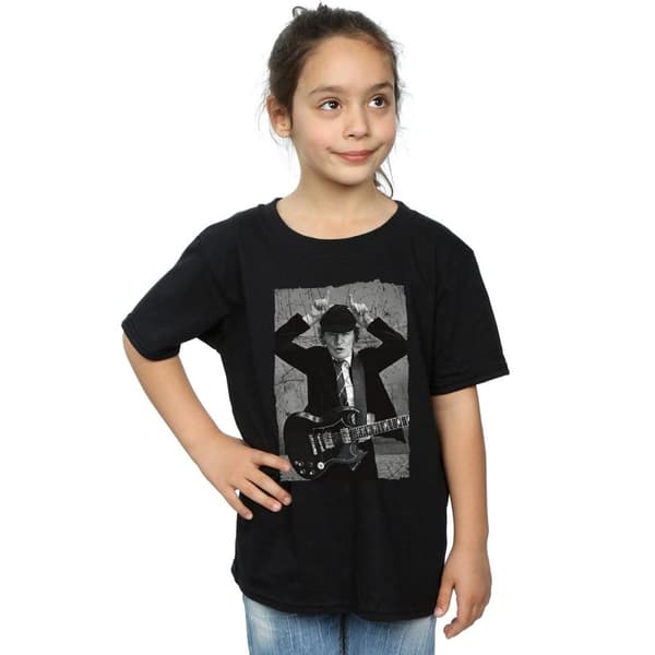 AC/DC Girls Angus Young Distressed Photo Cotton T-Shirt