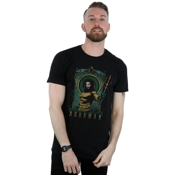 DC Comics Mens Aquaman T-shirt med inramad treudd