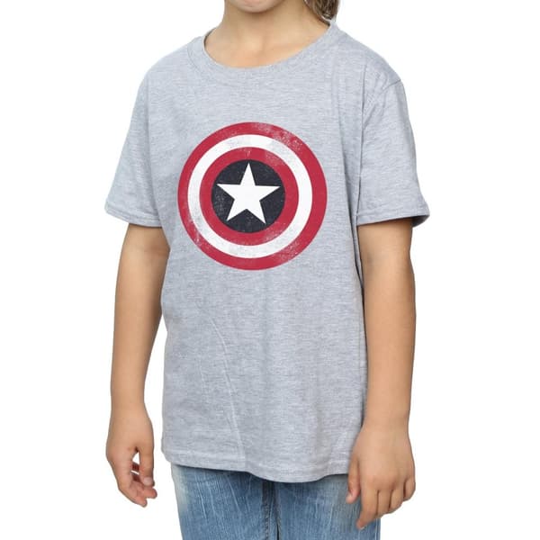 Marvel Girls Avengers Captain America Distressed Shield Cotton T-Shirt