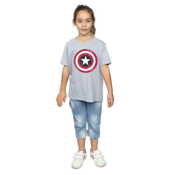 Marvel Girls Avengers Captain America Distressed Shield Cotton T-Shirt