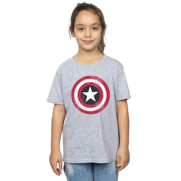 Marvel Girls Avengers Captain America Distressed Shield Cotton T-Shirt