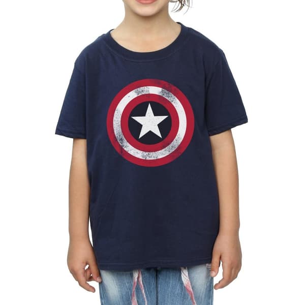 Marvel Girls Avengers Captain America Distressed Shield Cotton T-Shirt