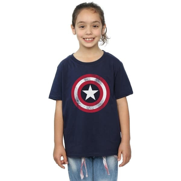 Marvel Girls Avengers Captain America Distressed Shield Cotton T-Shirt
