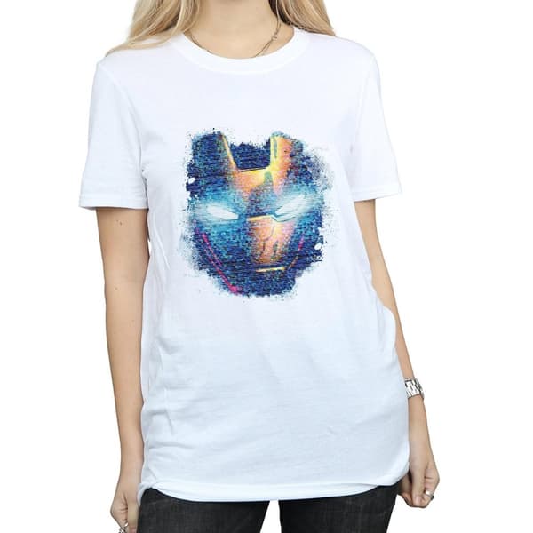 Marvel Womens/Ladies Iron Man Distressed Head Cotton Boyfriend T-Shirt