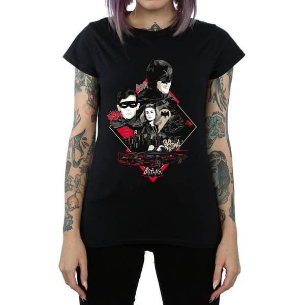 DC Comics Womens/Ladies Batman TV Series Character Skyline Cotton T-Shirt