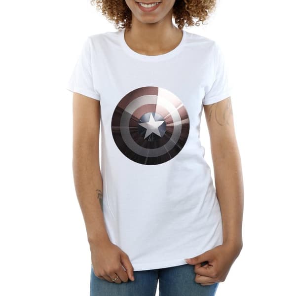 Marvel Womens/Ladies Captain America Shield Shiny Cotton T-Shirt
