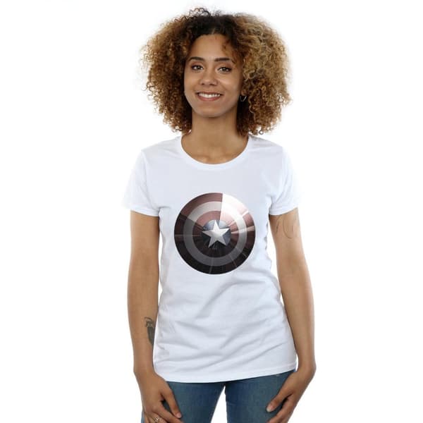 Marvel Womens/Ladies Captain America Shield Shiny Cotton T-Shirt