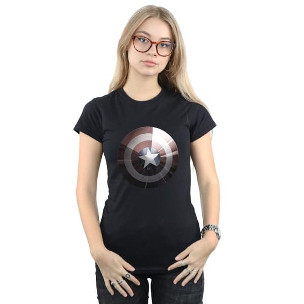 Marvel Womens/Ladies Captain America Shield Shiny Cotton T-Shirt