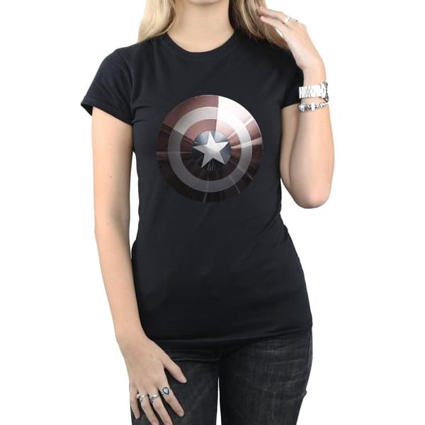 Marvel Womens/Ladies Captain America Shield Shiny Cotton T-Shirt