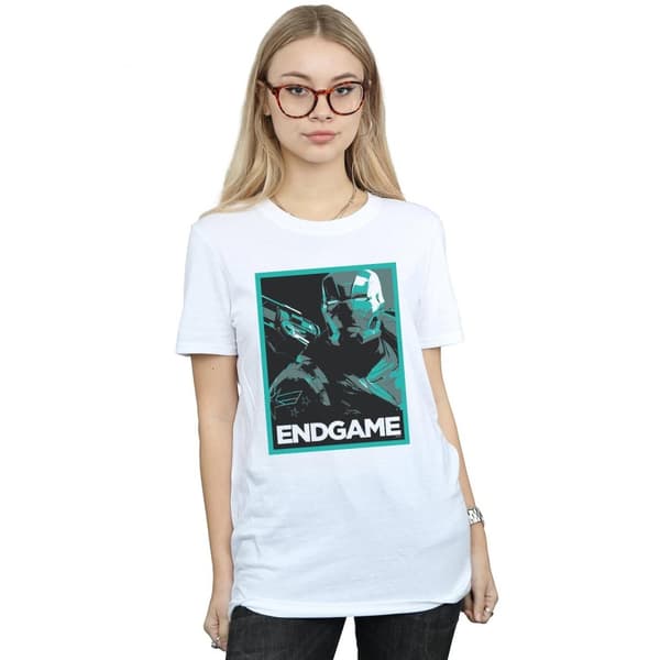 Marvel Dam/kvinnor Avengers Endgame War Machine Poster Boyfriend T-shirt i bomull