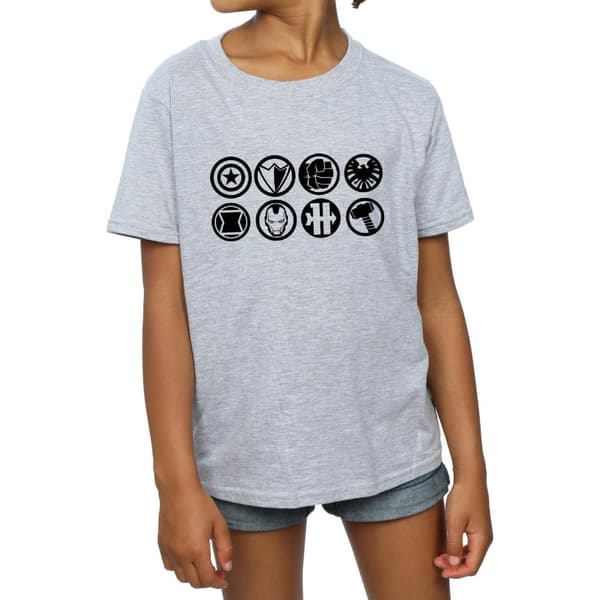 Marvel T-shirt i bomull med Avengers-teamets ikoner för flickor