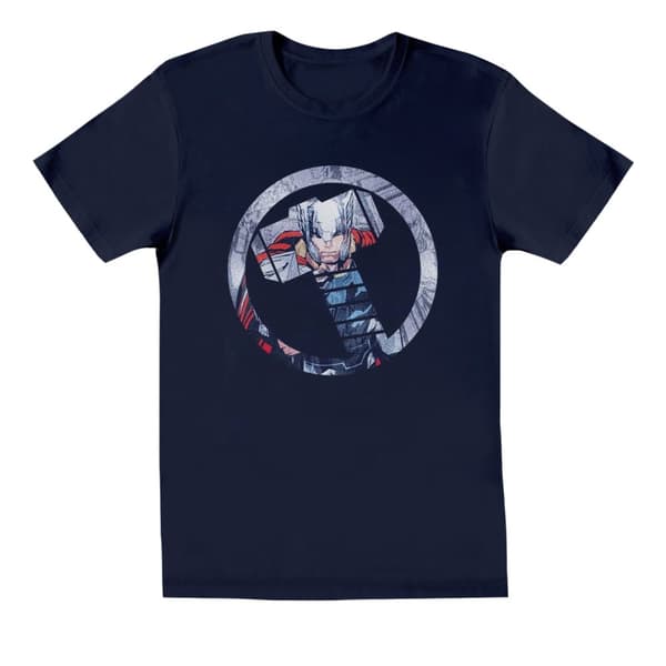 Marvel Girls Avengers Thor Montage Symbol Cotton T-Shirt Navy Blue 5-6 Years