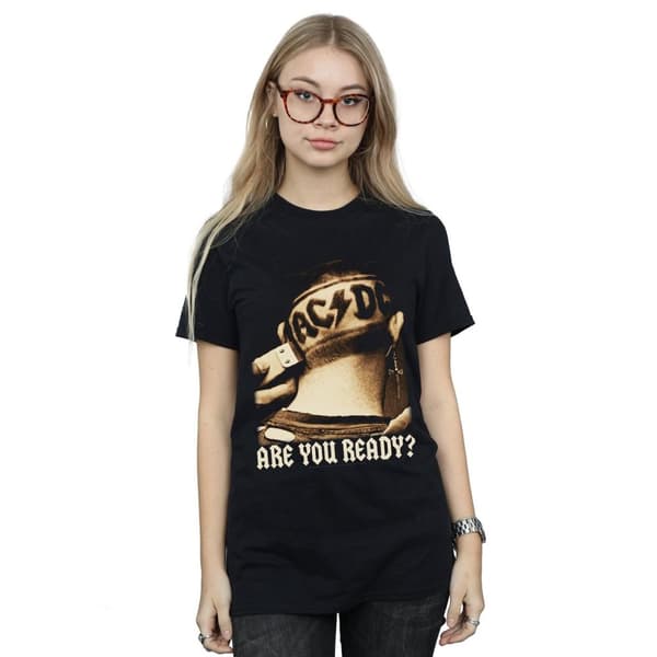 AC/DC Womens/Ladies Are You Ready Hair Shave Cotton Boyfriend T-Shirt