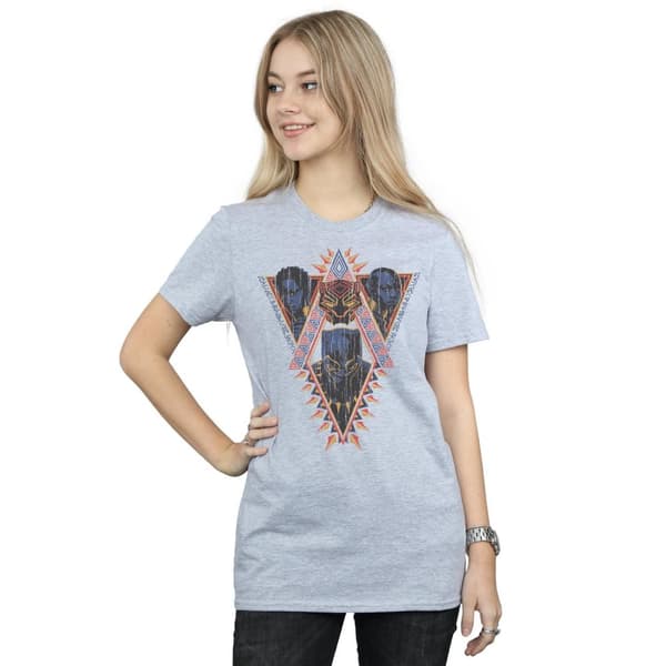 Marvel Dam/kvinnor Black Panther Tribal Heads Boyfriend T-shirt i bomull
