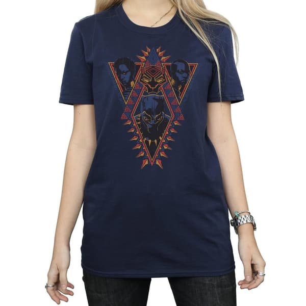 Marvel Womens/Ladies Black Panther Tribal Heads Cotton Boyfriend T-Shirt