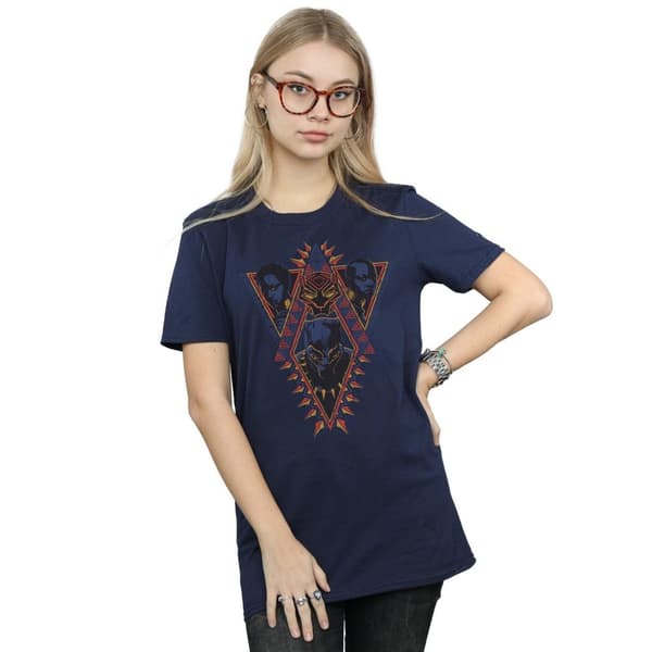 Marvel Womens/Ladies Black Panther Tribal Heads Cotton Boyfriend T-Shirt