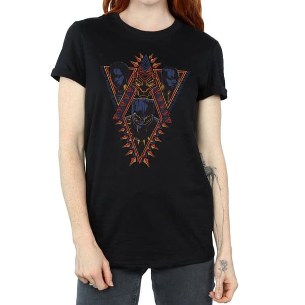 Marvel Womens/Ladies Black Panther Tribal Heads Cotton Boyfriend T-Shirt