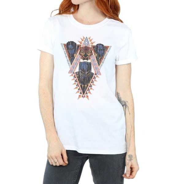 Marvel Womens/Ladies Black Panther Tribal Heads Cotton Boyfriend T-Shirt