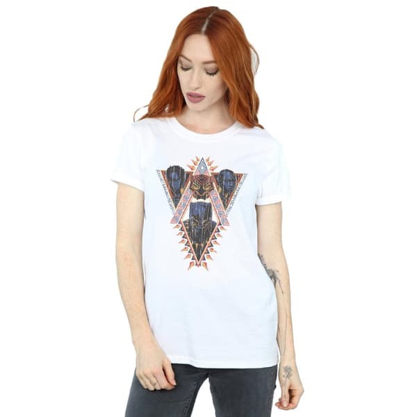 Marvel Womens/Ladies Black Panther Tribal Heads Cotton Boyfriend T-Shirt